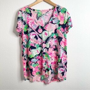 Lilly Pulitzer High Tide Navy Honda Classic Golf Cotton Short Sleeve Tee Large